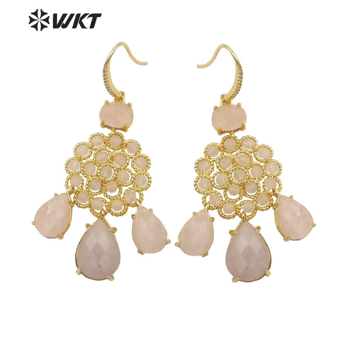 WT-E712 WKT Newest Precious Natural Gemstone Teardrop Earrings Labradorite Amethyst Stone Earrings for Party Gold Drop Earrings