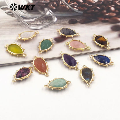 WT-C329 WKT Spring Series Candy Color Lovely Small Teardrop Natural Sun Stone Bracelet Connectors for DIY Jewelry Making