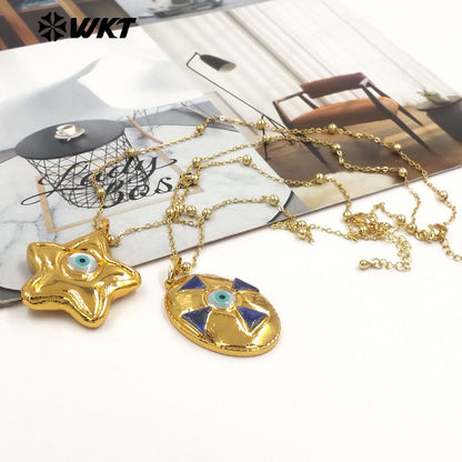 WT-JN356 Wholesale 18K Gold Electroplated Shell Eye Star And Egg Shape Design Pendant Necklace For Fashion Party Jewelry