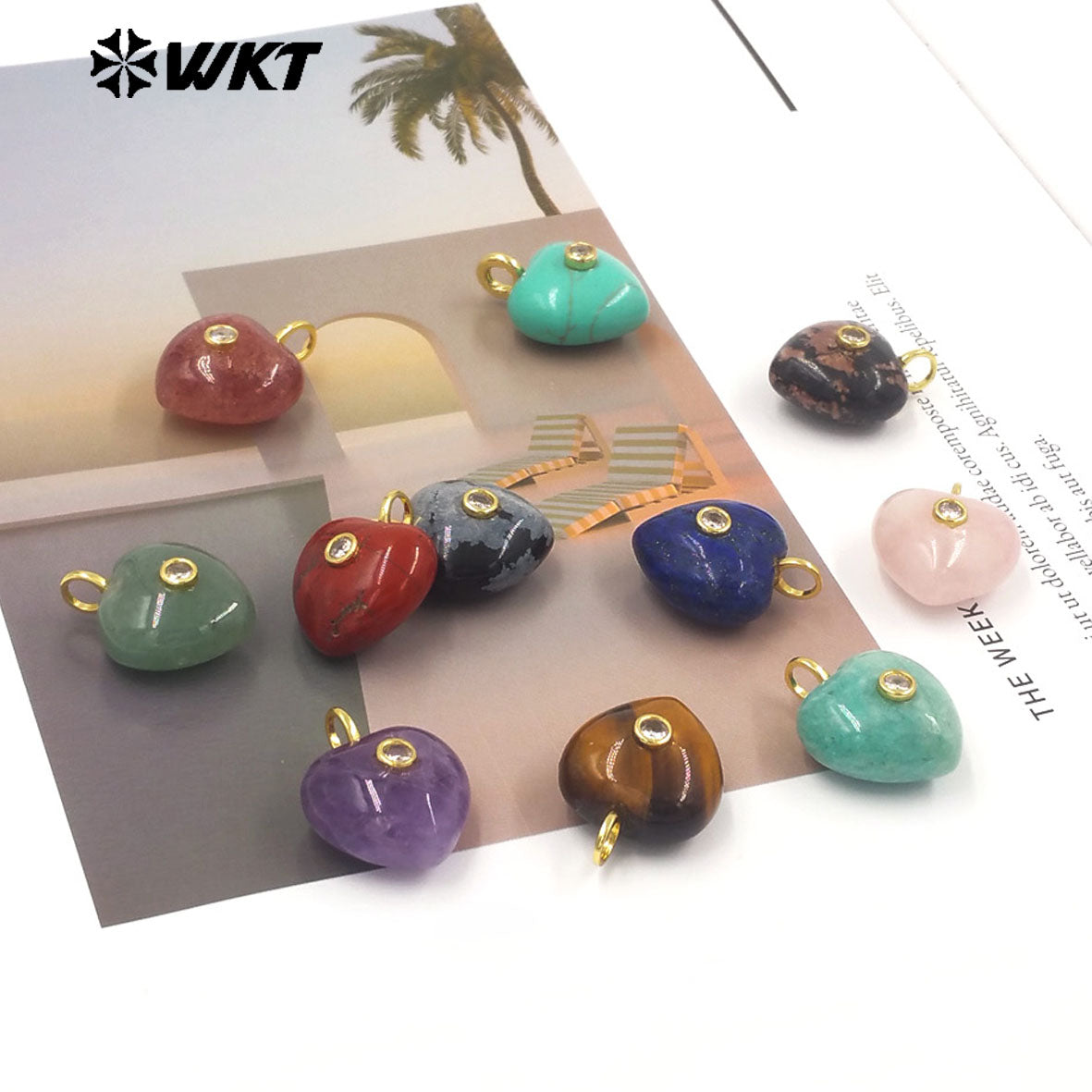 WT-P2111 Delicate Romantic Zircon And Natural Gemstones Smooth Heart Shape Little Pendants For Female Necklaces Making