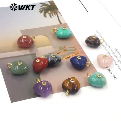WT-P2111 Delicate Romantic Zircon And Natural Gemstones Smooth Heart Shape Little Pendants For Female Necklaces Making