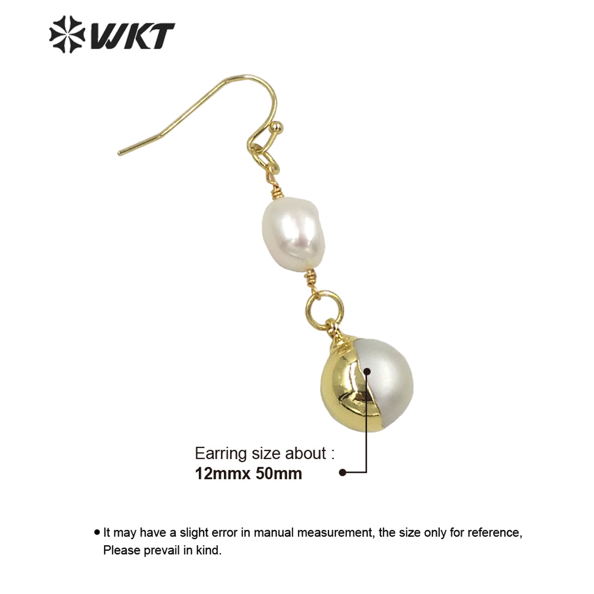 WT-MPE057 Elegant Style Long Dangle Natural Freshwater Pearl Earrings Fashion Chic Round Pearl Gold Pearl Earrings