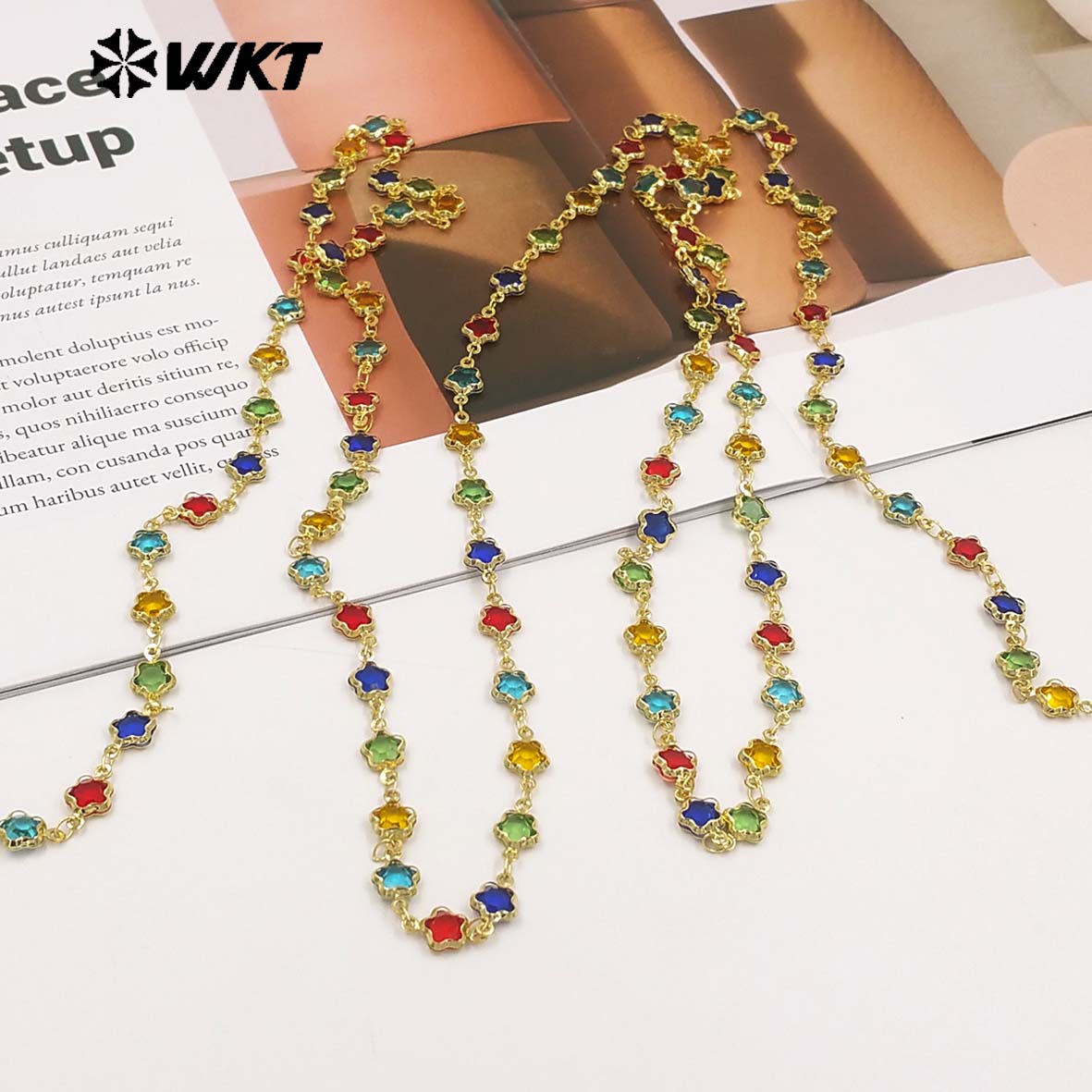 WT-BC282 Fashion Wonderful 18K Gold Plated Yellow Brass And Colorful Crystal Star Shape Chain For Handmade Jewelry DIY Findings