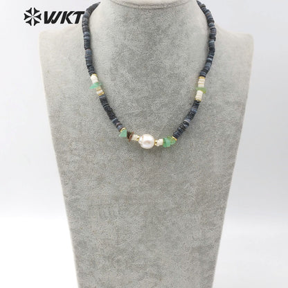 WT-JN101 Wholesale Natural Shell Beads Choker Necklace in 16" Inch Long With Pearl Women Stylish Jewelry Natural Shell Necklace