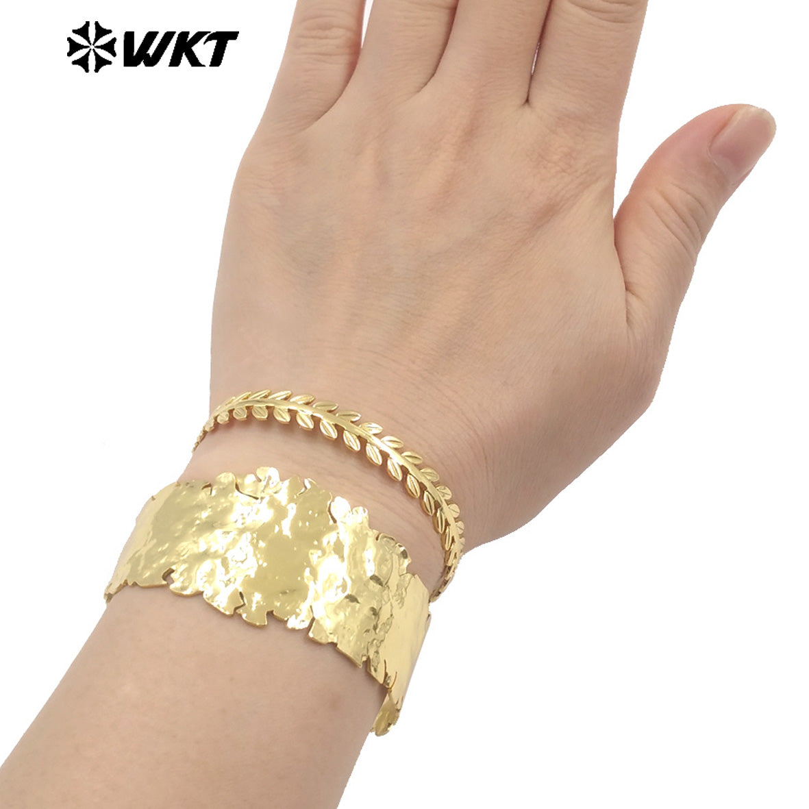 WT-B674 High Quality 18K Gold Plated Yellow Brass Willow Leaf Shape Delicate Gentle Bracelet for Women As Anniversary Gift