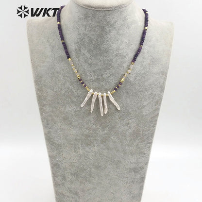 WT-JN105 Wholesale Natural Pearl Pendant Necklace With 3mm Amethyst Beads 3mm Brass Beads Chain Themed Pendant in Randomly Shape