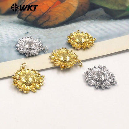 WT-P1999 Trendy and Exquisite Flower Design Fine Yellow Brass Paved Women Gold Plated Sun Flower Pendants