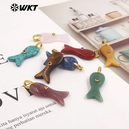 WT-P2138 New Design Zircon And Natural Gemstones Little Fish Charms Pendants For Lovely Style Jewelry Making Decoration