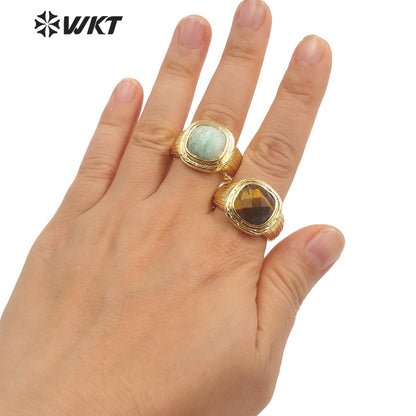 WT-R455 New Design Satin Finished Simple Stone Women Ring 18k Gold Plated square Stone Gemstone Party Ring