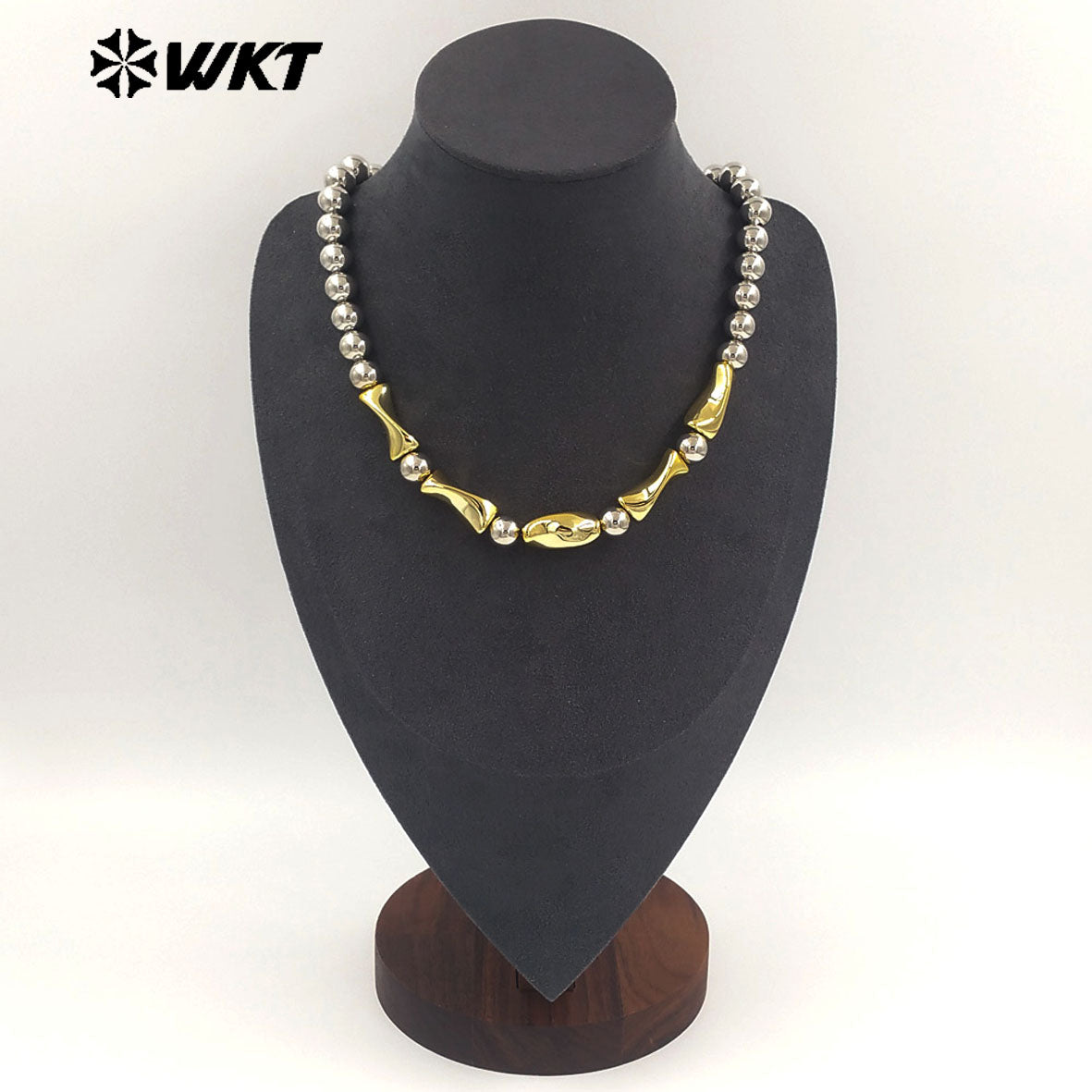 WT-JFN63 Unique New Design Simple Style Gold And Silver Electroplated Beads Long Necklace For Lady Party Wearing Jewelry