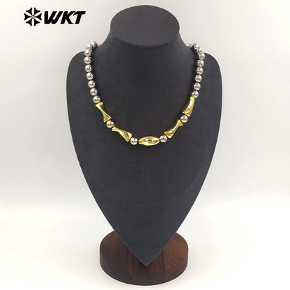 WT-JFN63 Unique New Design Simple Style Gold And Silver Electroplated Beads Long Necklace For Lady Party Wearing Jewelry