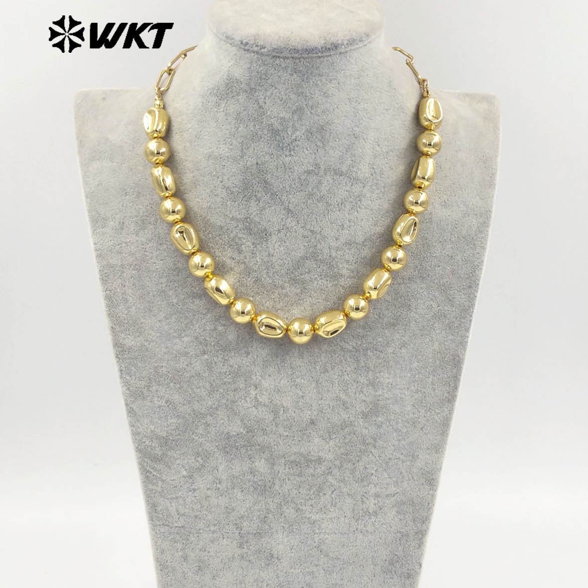 WT-JFN30 Wholesale Customization Simple 18K Gold Plated Natural Brass Round and Flat Bead Women Chain Necklace As Special Gift