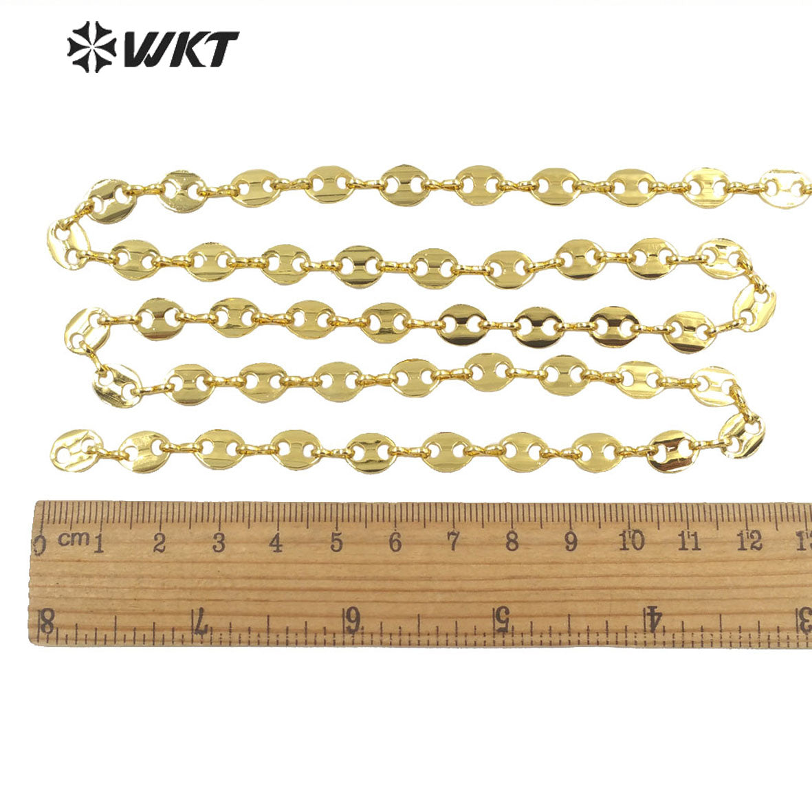 WT-BC158 New 18K Real Gold Plated Fashion Vehicle Style Big Necklace Chain Italy Designer Coffe Bean Brass Chain for Bracelet