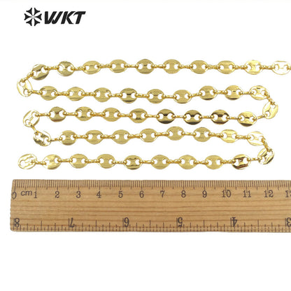 WT-BC158 New 18K Real Gold Plated Fashion Vehicle Style Big Necklace Chain Italy Designer Coffe Bean Brass Chain for Bracelet