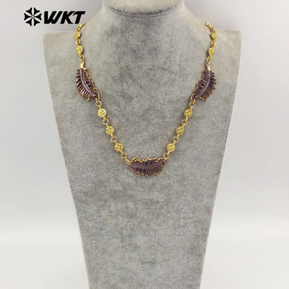 WT-JN351 Newest Design 18K Gold Plated Three Natural Shell Feather Shape Charms Necklace For Women Amazing Jewelry Gift