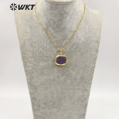 WT-N1184 Newest Natural Amethyst Pendant Necklace Amazonite Pendant Necklace Women Stylish Natural Strawberry Quartz Necklace