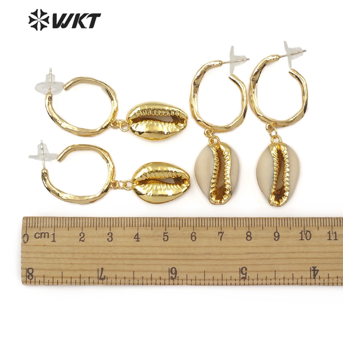 WT-E518 New Design Irregular Shape Metal Earrings Shell Jewelry With 18K Gold Plated Shell Earring Natural Cowrie Earring