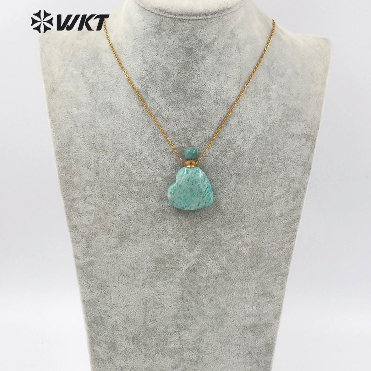 WT-N1249 Newest Natural Gemstone Heart Perfume Bottle Necklace Women Stainless Steel Chain Stone Essencial Oil Bottle Necklace