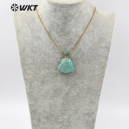 WT-N1249 Newest Natural Gemstone Heart Perfume Bottle Necklace Women Stainless Steel Chain Stone Essencial Oil Bottle Necklace