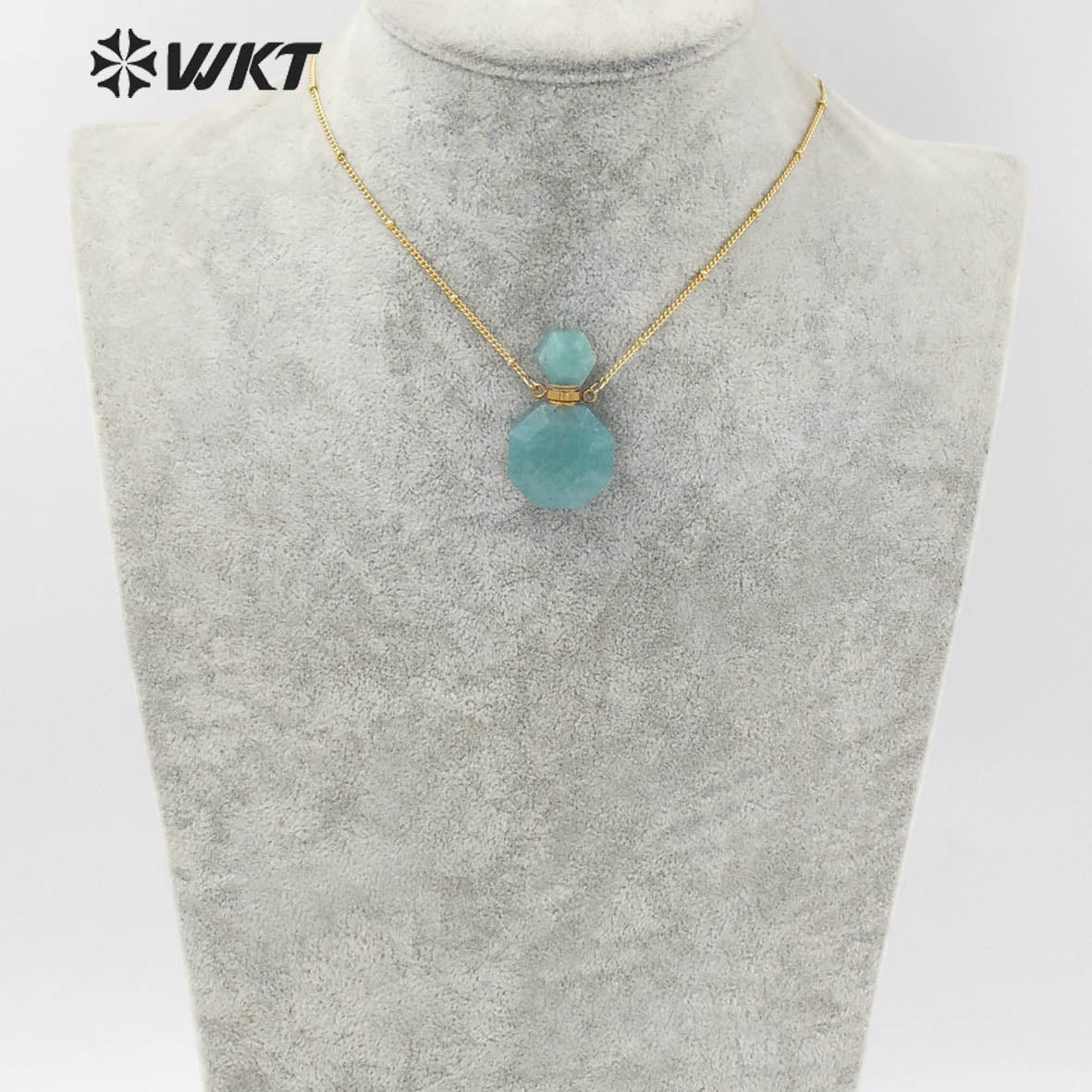 WT-N1356 WKT Colorful Delicate Natural Stone Perfume Bottle Perfume Necklace Pink Quartz Amethyst Amazonites Pendant for Women