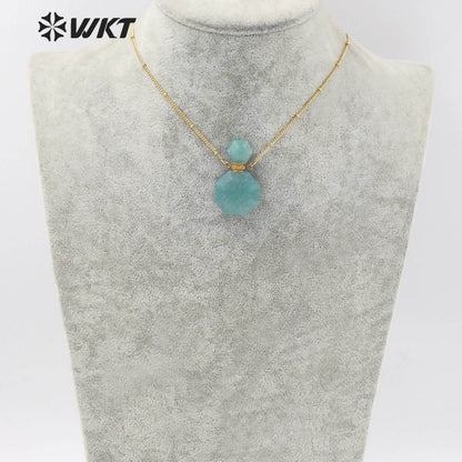 WT-N1356 WKT Colorful Delicate Natural Stone Perfume Bottle Perfume Necklace Pink Quartz Amethyst Amazonites Pendant for Women
