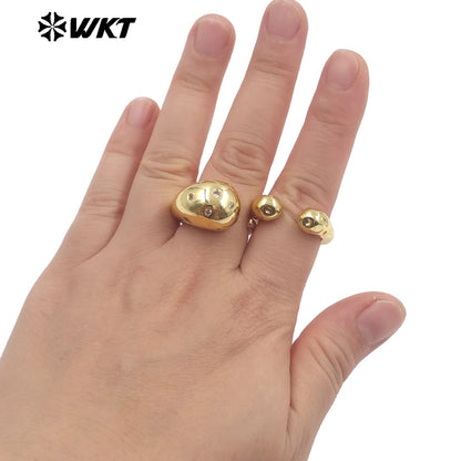 WT-R594 Good Quality Trendy Design Metal Yellow Brass Gold Electroplated Adjustable Women Ring For Simple Jewelry Matching
