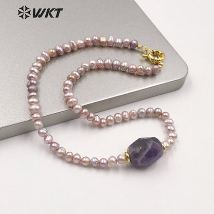 WT-JN120 WKT Gorgeous Women Natural Freshwater Pearl Choker Necklace 6mm Irregular Pearl Beads Choker Necklace With Theme Stone