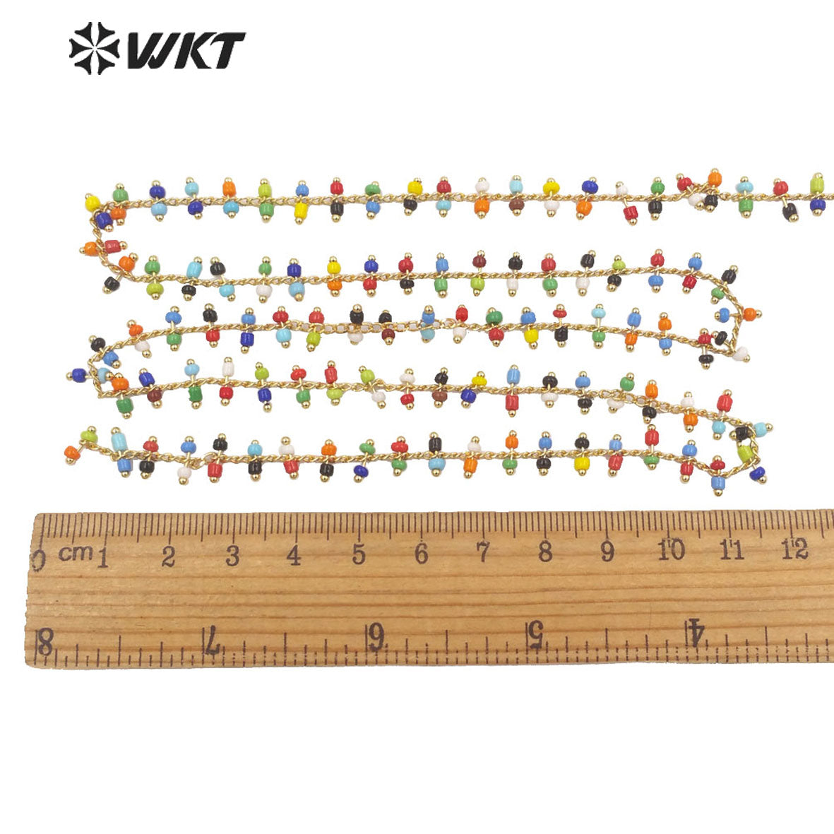 WT-RBC192 Newest Fashion Gold 2mm Glass Beads Jewelry Finding Chain for Necklace Design Women Colorful Rosary Beads Chain