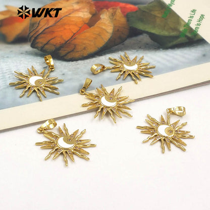 WT-MP307 New Approach Sunshine Style 18K Gold Plated Brass Metal With Zircon Sun and Star Pendants for Necklace Design