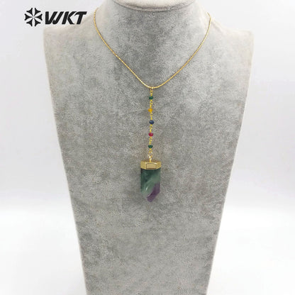WT-N1180 Newest Natural Rose Quartz Pendant Necklace With Color Beads Chain Fluorite Necklace Fashion Natural Amethyst Necklace