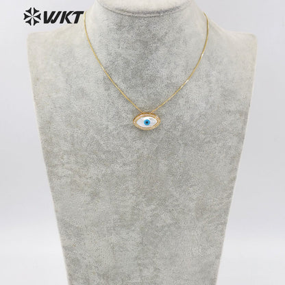 WT-MN971Amazing Gorgeous Fashion Gold Plated Horse Eye Shell Necklace Women Micropaved Cz Setting Eye Necklace