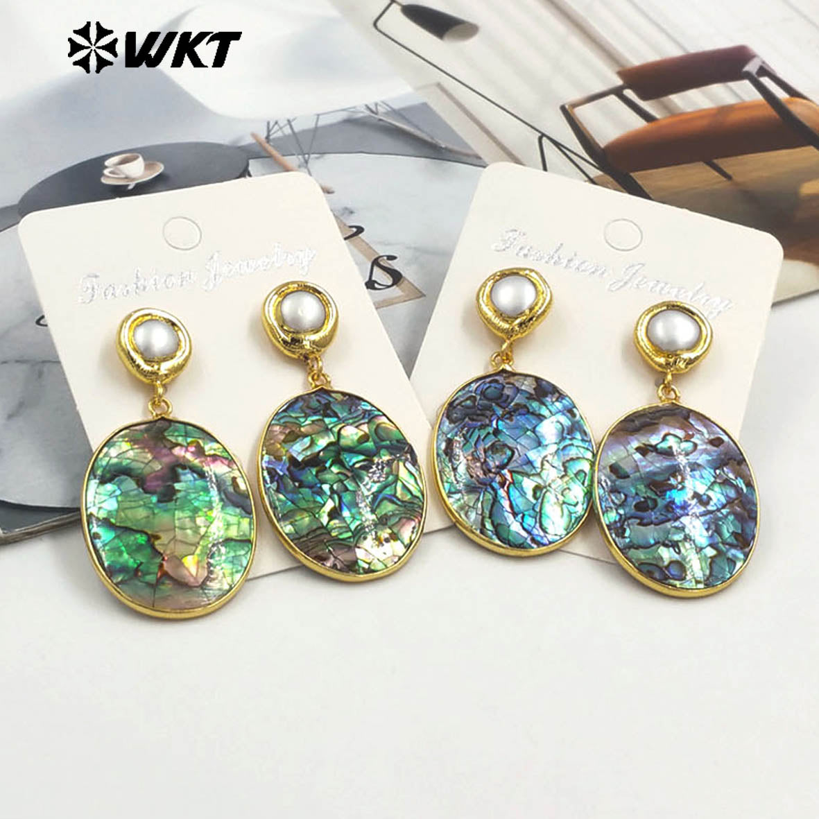 WT-MPE148 High Quality Natural Abalone Shell Pearl Earrings With Gold Plated Women Causal Style for Special Birthday Gift