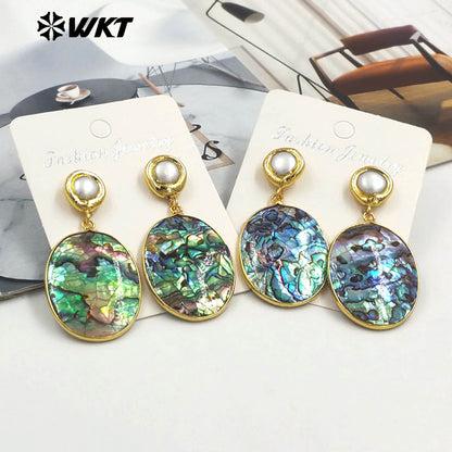 WT-MPE148 High Quality Natural Abalone Shell Pearl Earrings With Gold Plated Women Causal Style for Special Birthday Gift