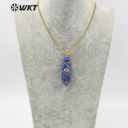 WT-N1248 New Design Hot Sales Hexagon Cube Shape Spirit Quartz Gemstone Perfume Bottle Necklace with Eye Charm for Women