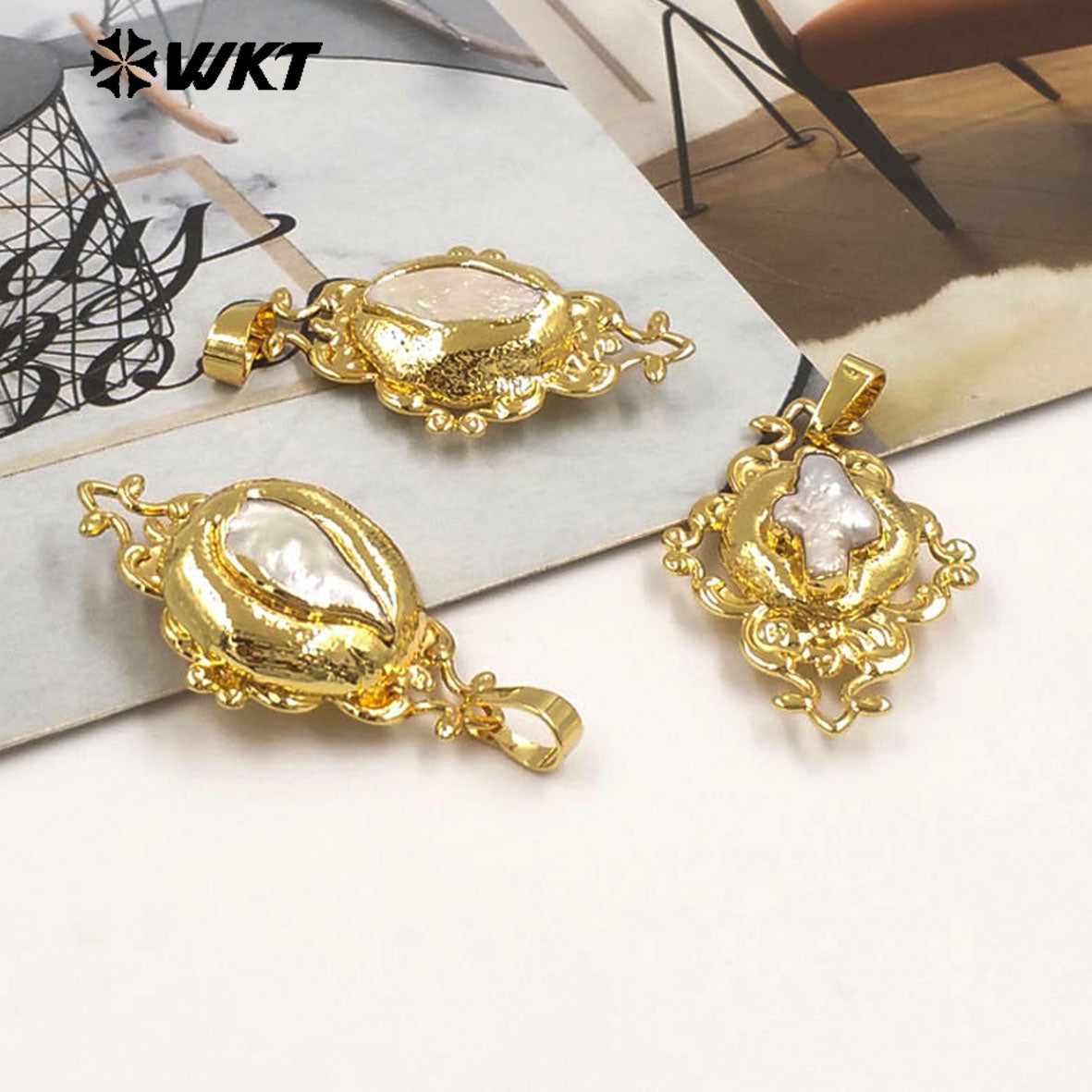 WT-JP448 Luxury Exquisite 18K Gold Plated Resist Tarnishable Natural Freshwater Pearl Vine Plant Pendant For Girl Necklace DIY