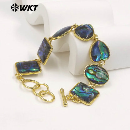 MPB142 Newest Fashion Gold Plated Waterdrop Heart Round Shape Natural Abalone Shell Splicing Bracelet For Lady Vintage Jewelry
