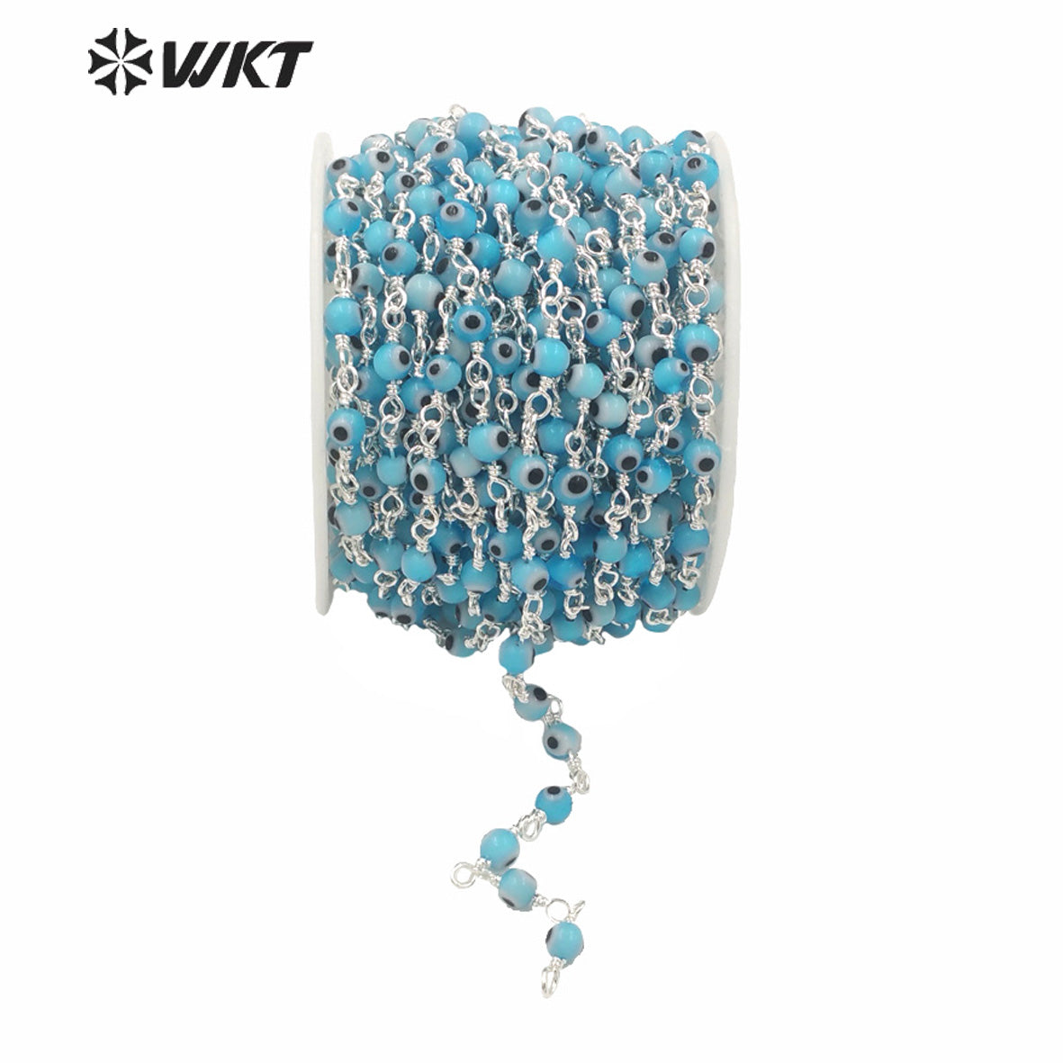 WT-RBC185 Wholesale Gold and Black Gund Electroplated 4 mm Glass Evil Eye Beads Chain for Jewelry Making Chain Round Rosary Eye
