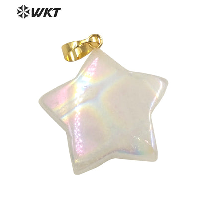 WT-P1822 Fashion Adorable Petite pink and White Star Pendant Girls Necklace Pendant 18k Gold Plated Natural Quartz Pendant