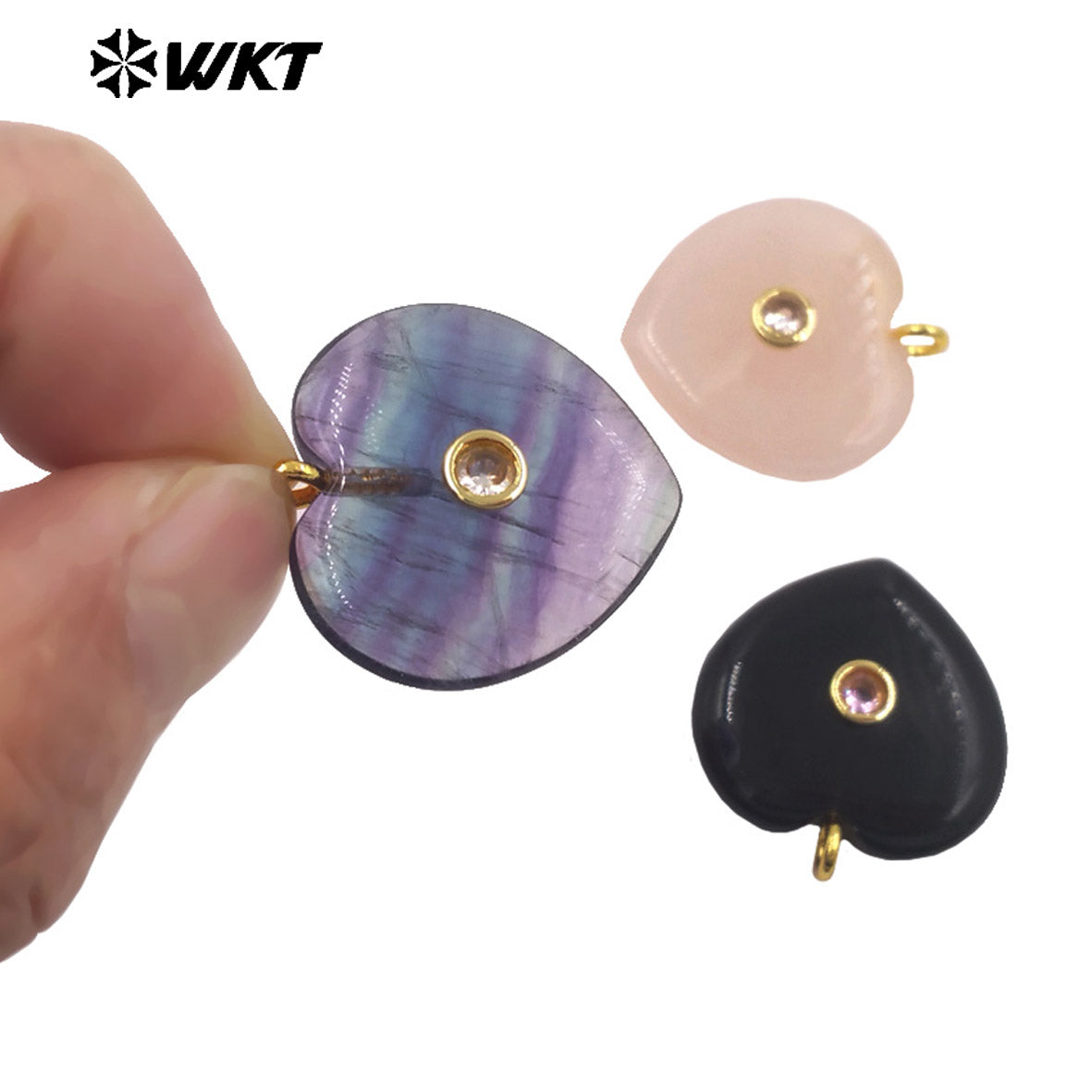 WT-P2087 Lovely Gold Plated Zircon Setting In Natural Gemstone Heart Shape Pendants For Women Romantic Necklace DIY Design