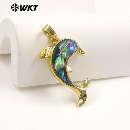 WT-JP512 Lovely Exquisite Gold Plated Natural White Shell And Abalone Dolphin Shape Tiny Pendants For Lady Earrings Making