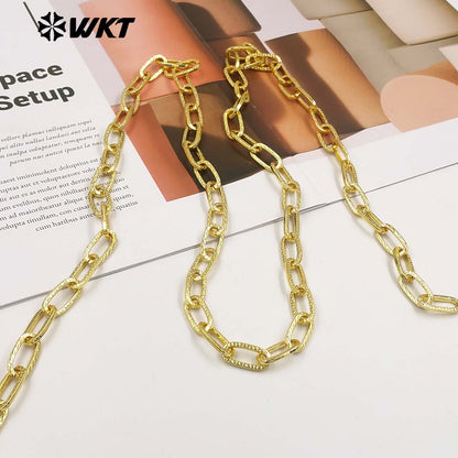 WT-BC273 Newest Design Yellow Brass Gold Electroplated Rectangle Carved Patterns Metal Thick Chains For Jewelry DIY Making