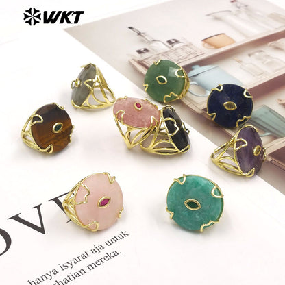 WT-R612 New Product 18K Gold Electroplated Zircon And Natural Gemstones Round Rings As Female Daily Matching Accessory