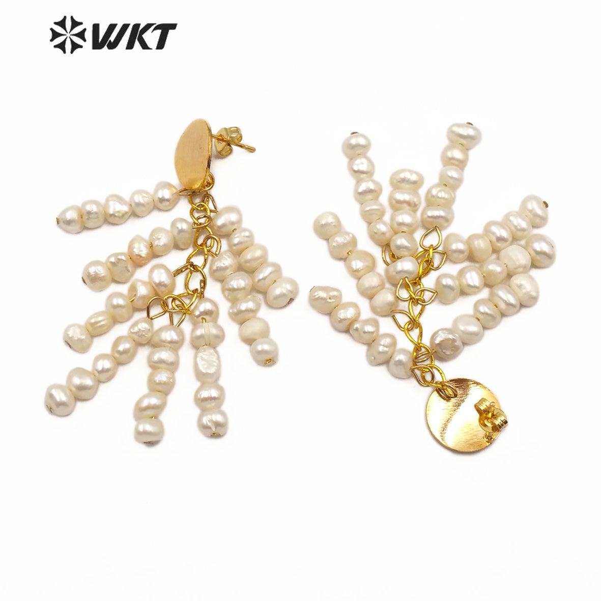 WT-E553 New Design Irregular Shape Pearl Earring With Pearls Strung in Tassels Size Jewelry Natural Freshwater Pearl Earring
