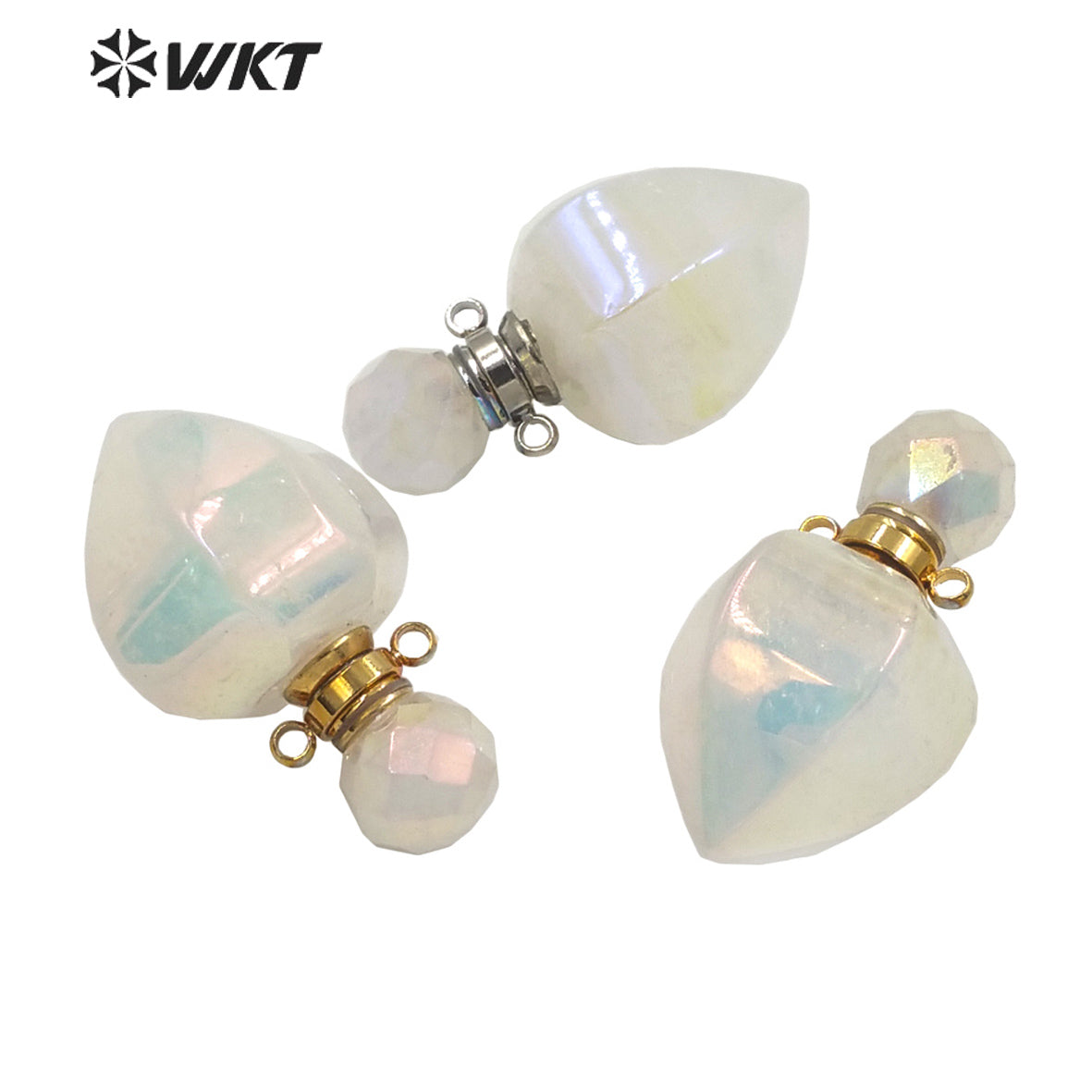 WT-P1653 Newest Natural White Aura Crystal Quartz Essencial Oil Pendant for Necklace Design Hot Aura Quartz Perfume Bottle