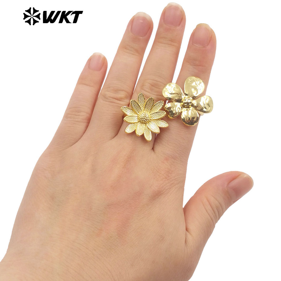 WT-R550 New Product Explosion Holy and Elegant 18K Gold Plated Bodhi Lotus Shape Natural Brass Ring for Women Daily Decoration