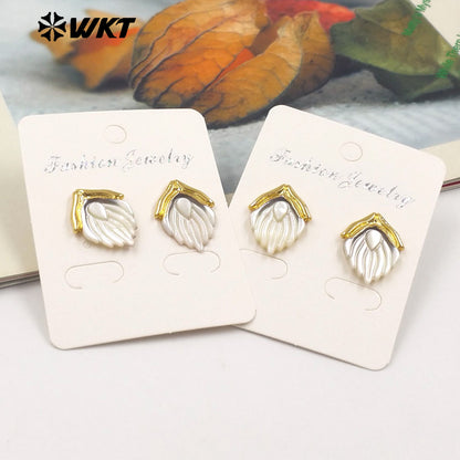 WT-MPE142 Beautiful Exquisite 18K Gold Plated Natural Shell Angel Wings Earrings Stud for Girlfriend As Valentine's Day Gift