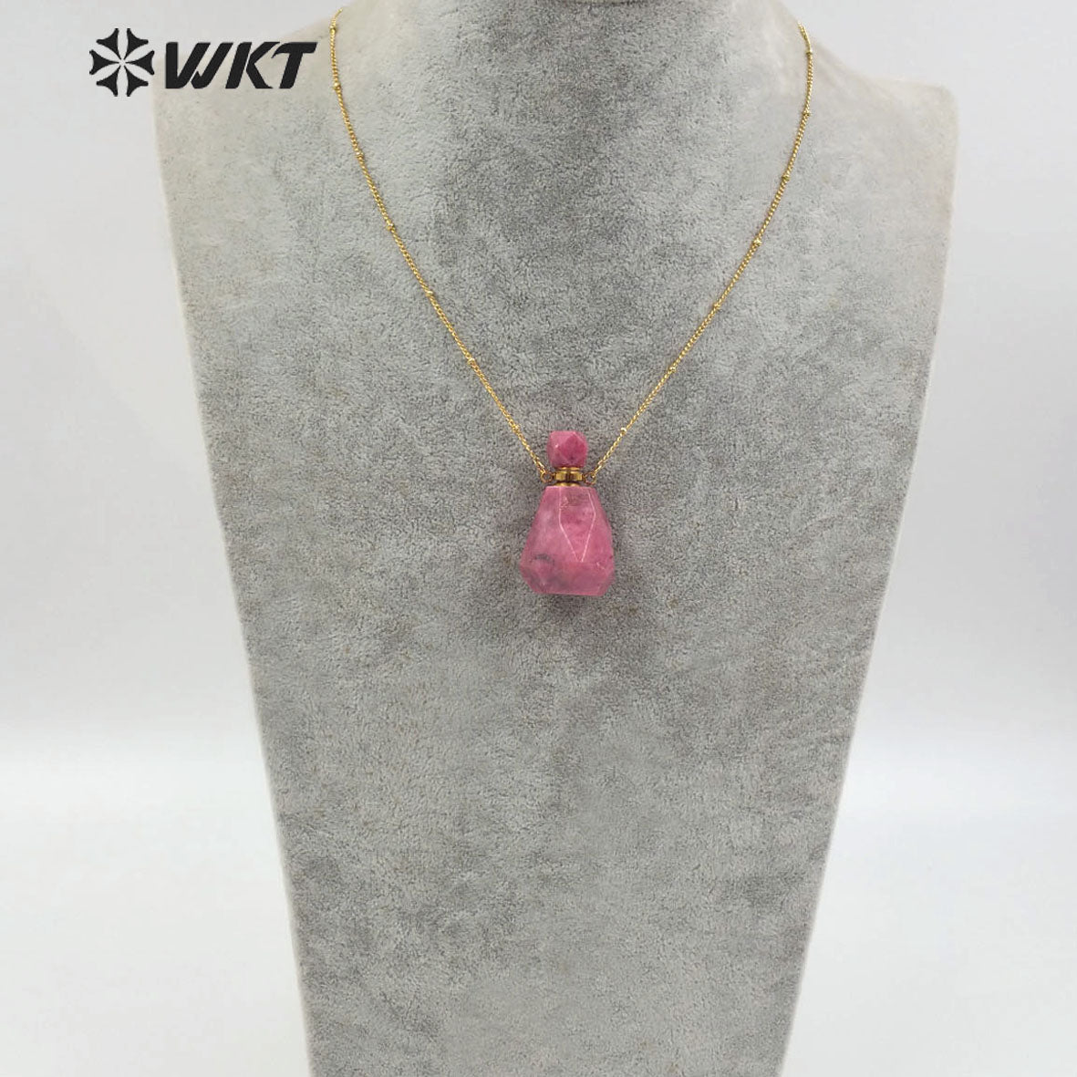 WT-N1171 Newest Natural Green Fluorite Stone Perfume Bottle Necklace Rhodonite Necklace Women Stylish Moss Agate Necklace
