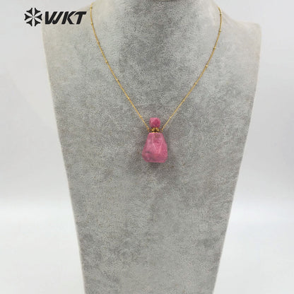 WT-N1171 Newest Natural Green Fluorite Stone Perfume Bottle Necklace Rhodonite Necklace Women Stylish Moss Agate Necklace