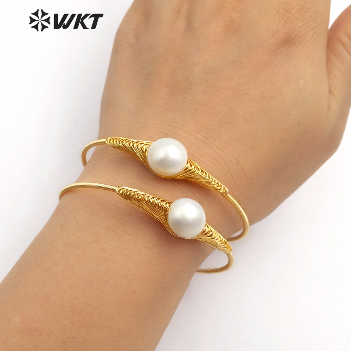WT-B471 Natural Pearl Bangle Jewelry Wire Wrapped Pearl Adjustable Bangle Women Fashion Bangle Bridesmaid Wedding Jewelry