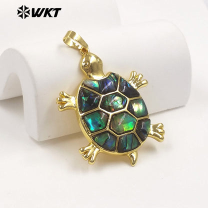 WT-JP513 Cute Style Gold Electroplated Natural Abalone Shell Sea Turtle Little Pendant As Women Jewelry DIY Findings
